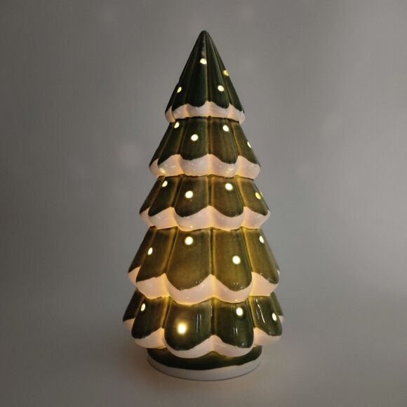 Christmas Tree Decor Ceramic Light Up Holiday Decorations Snow Caps Home LED Fun - Picture 5 of 7